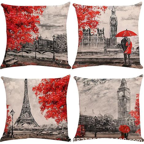 4er-Set Leinenkissenbezüge, Design „Maple Leaf Couple“, für Auto- oder Sofakissen, 45 x 45 cm, Valentinstag-Kollektion (1/5)