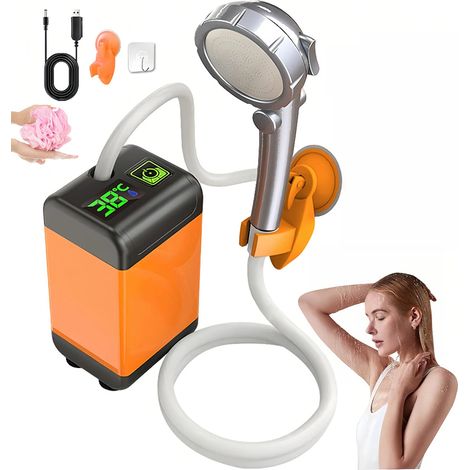 Douche de camping portable, pompe de douche rechargeable 6000 mAh avec affichage LED de la température pour les voyages en plein air, la plage, la voiture et les animaux de compagnie.-AquaForge (1/5)