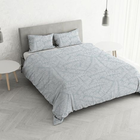 Parure Housse de Couette pour lit 2 Personnes en Coton Printed Colors, Housse de Couette 250 x 200 cm avec Rabat intérieur et taies d'oreiller, Eau, pour lit Double (1/4)