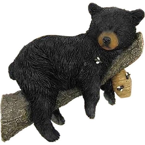 Sculpture d'un adorable ourson noir faisant la sieste dans un arbre, figurine amusante d'un ourson noir faisant la sieste dans un arbre (1/5)