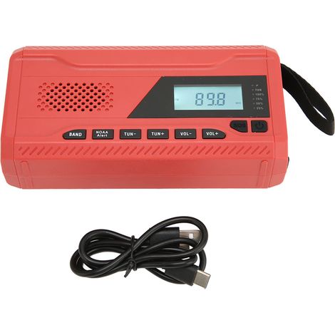 Radio d'urgence HD LCD à manivelle portable AM FM WB NOAA avec alarme SOS et lampe de poche Batterie 4500 mAh pour l'extérieur (1/4)