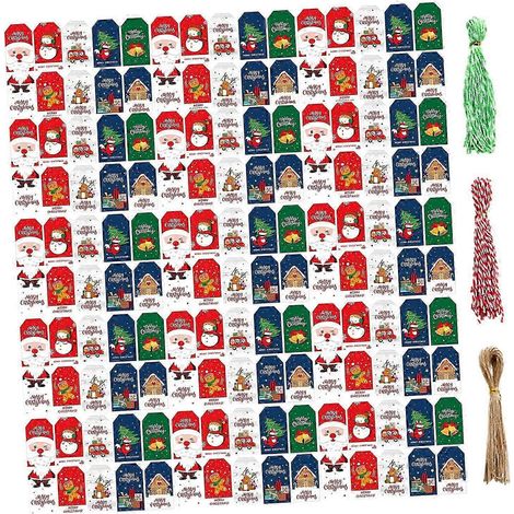 Étiquettes cadeaux avec ficelle, vœux de saison, étiquettes cadeaux et de remerciements pour les fêtes de fin d'année, les fêtes de Noël et les célébrations.-150pcs (1/5)