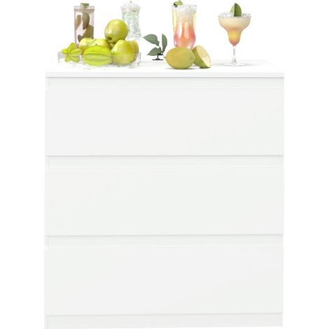 Kommode Weiß 70cm mit 3 Schubladen  Sideboard modern für Wohnzimmer & Schlafzimmer (1/5)