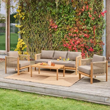 Salon de jardin acacia naturel et cordes 5 places marron - Elomi