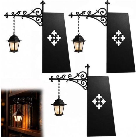 Serre-livres avec lampe de lecture 3 pièces – Lanterne de bibliothèque avec suspension vintage – Lampe de lecture décorative pour étagère – Cadeau pour amateurs de livres – Noir (1/5)