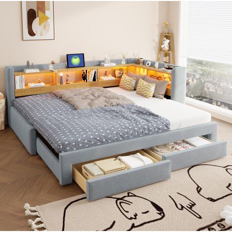 Sofá cama 90x200 cm de tejido gris, extensible con almacenaje para invitados, sin colchón FloraGrace (1/5)