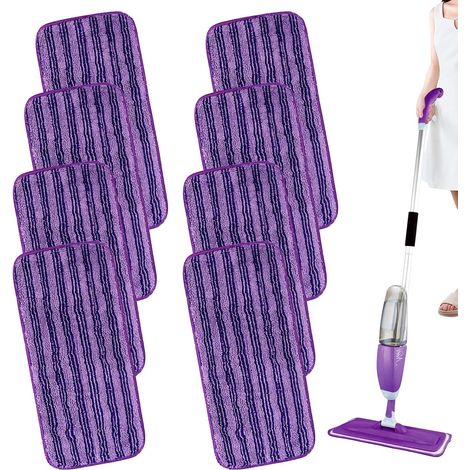 Lot de 8 lingettes de rechange en microfibre violettes compatibles avec Swiffer Wet Jet, 30 x 14 cm, lavables (1/5)