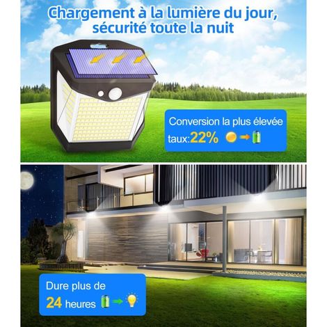 Lampe solaire extérieur détecteur mouvement 248 LED – Projecteur 3 modes 270° – Éclairage sécurité sans fil IP65 – Lot de 2 pour jardin, garage ou extérieur (1/5)