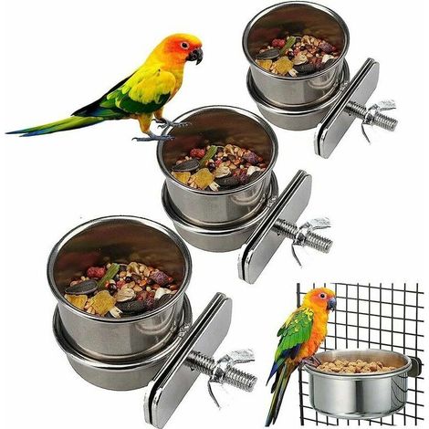 Bols à oiseaux en acier inoxydable paquet de 3 mangeoire à oiseaux mangeoire suspendue mangeoire à cage à oiseaux bol suspendu avec pince accessoires de cage à oiseaux (1/5)