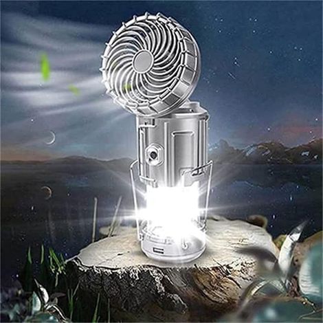 Lantern Of Camping to Led Outdoor Portable 6 In 1 With Fan, Lamp Of Fan electric Of Lifting And Stretching Solar Outdoor, Design Solar-function (Silver, L)- (1/3)