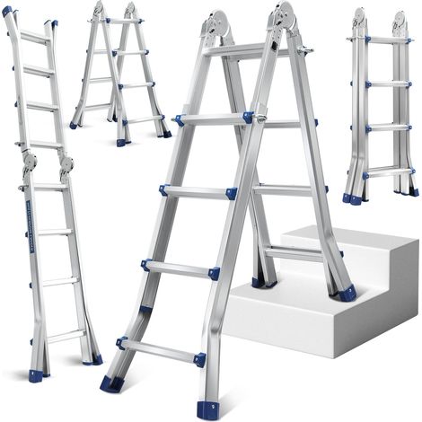 SWANEW Scala multifunzionale Scala multiuso Scala telescopica in alluminio argento fino a 150 kg-4x4 402 cm (1/5)