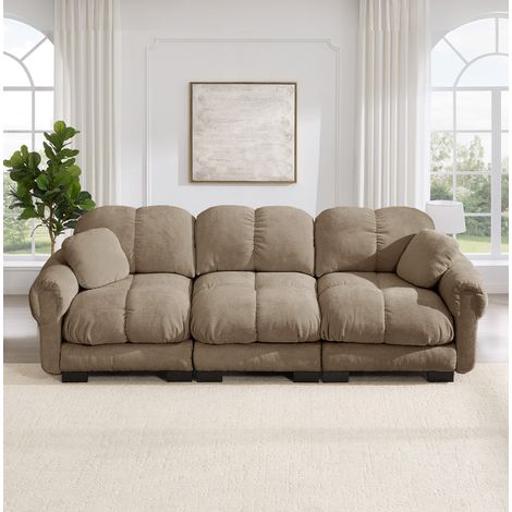 Modulares Sofa braun aus Chenille mit Steppnähten und 2 Kissen (1/5)
