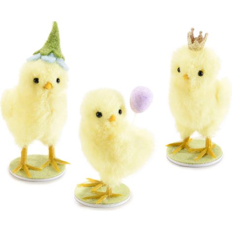 Pulcini pasquali decorativi in morbida eco pelliccia da appoggiare, set da 12 pezzi, cm 4 x 4,5 x 10 H
