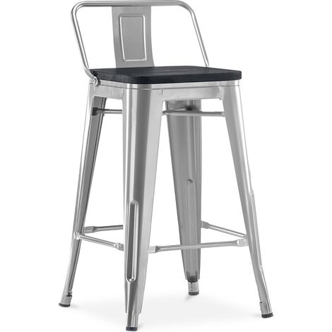 Stylix Barhocker mit kleiner Rückenlehne - 61 cm - Metall und dunkles Holz Steel
