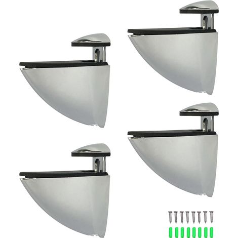 Support réglable pour étagère en verre - En alliage chromé brossé - Support flottant en bois et verre - Pinces de fixation murale pour étagère en verre (1/5)