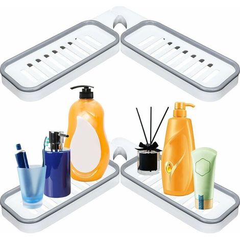 Étagère d'angle pour salle de bain - Anti-perforation - Rotation à 180 degrés - Avec trou de drainage - Avec ventouse - Pour salle de bain, douche, cuisine - Fournitures de maison (1/5)