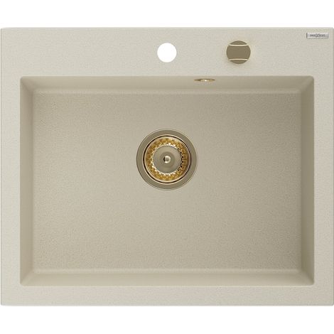 Mexen Elix Granitspüle 1-Becken 600 x 500 mm, beige, Siphon gold - 6525601005-69-G (1/5)