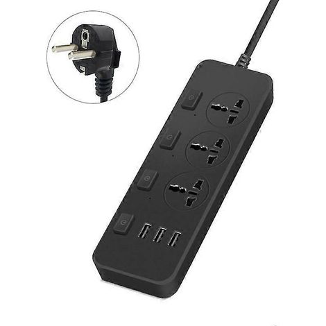 Multiprise US/EU 5V 2,1A avec protection contre les surtensions, 3 prises et 3 ports USB (1/5)