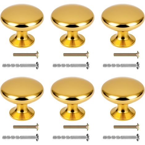 Lot de 6 Boutons de Porte, Rond Boutons de Tiroir 30mm Poignées de Meuble Or pour Placard Armoire Cuisine (1/5)
