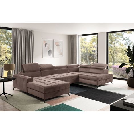 Wohnlandschaft Schlafsofa AGNESA Stoff Salvador Braun Ottomane Links (1/5)