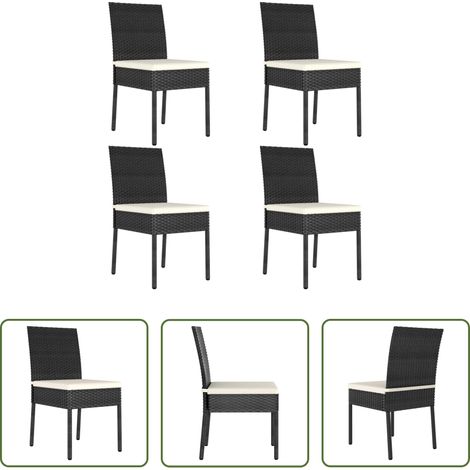 Chaise de salle à manger - Chaises à manger de jardin lot de 4 Résine tressée Noir (1/5)