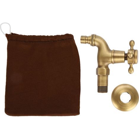 Messing-Waschmaschinenarmatur G1/2, Wandmontage, auslaufsicher, einarmiger Kreuzgriff für Warm- und Kaltwasser, kurze Armatur im Antik-Stil (1/5)