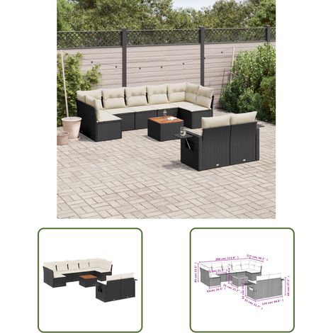 The Living Store 10-tlg. Garten-Sofagarnitur mit Kissen Schwarz Poly Rattan - Gartenmöbel Set - PE-Rattan Möbel - Outdoor Lounge - Esszimmergarnitur - Balkonmöbel (1/3)