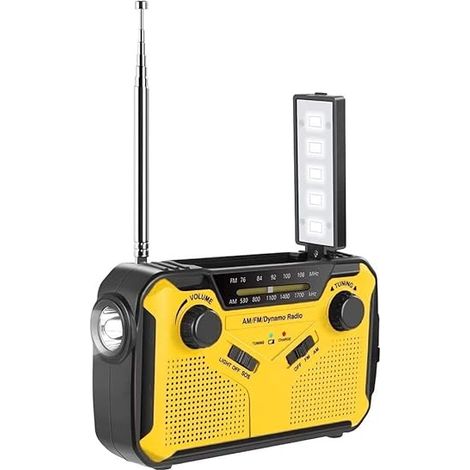 Notfallradio KA369 AM/FM NOAA Wetterwarnung 5-Wege angetriebene Solar Kurbel Radio Empfänger mit LED Taschenlampe und USB Handy Ladegerät Gelb