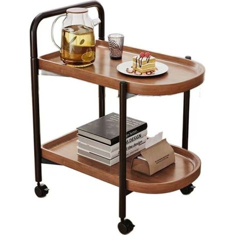 Desserte de service 2 niveaux sur roulettes - Table d'appoint mobile effet noyer - 60 x 35 x 64 cm - Livraison gratuite (1/5)