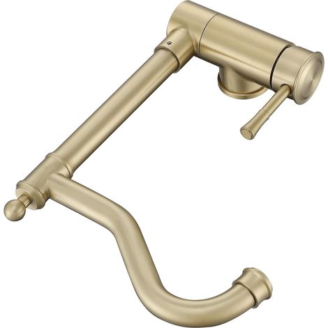 Klappbarer Küchenwasserhahn aus vergoldetem Edelstahl, 360° schwenkbar (gebürstetes Gold)