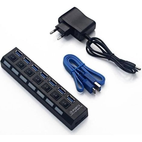 Hub 7 ports USB v3.0 Interface en USB v3.0.Compatible USB v2.0 Fourni avec alimentation externe 5V/2A Windows XP/VISTA/7/8/8.1-MAC O (1/3)