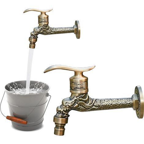 Support mural vintage Rubinetto Drago Intagliato Long 1/2 pouce pour eau froide - Convient pour évier, lave-linge, salle de bain, jardin, cuisine (1/5)