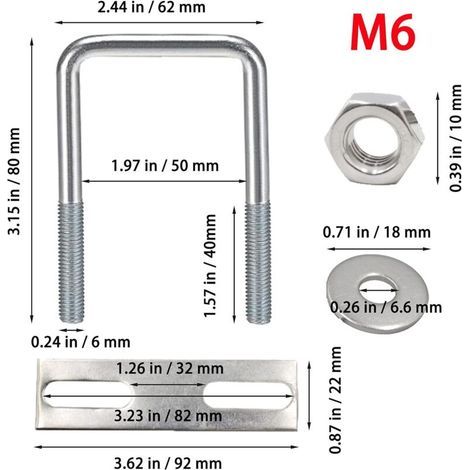 4 Pièces Boulons En U Boulons m6 U-Bolt 80 x 50 Mm, Boulon De U En Acier Inoxydable Avec Écrou Plaques Rondelle, Boulons De Serrage Pour Fixation Tuyaus, Pour Diamètres De Tuyaux Inférieurs à 5 (1/3)
