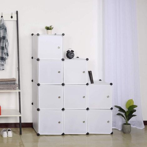 WOLTU Garderobenschrank Lagerregal mit Tür Weiß 9 Fächer (1/5)