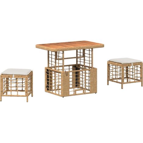 Conjunto de Comedor de Jardín con cojín 3 pcs Natural y vidaXL