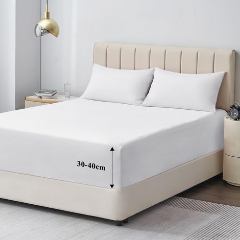 Drap Housse 140x190/200 Grand Bonnet 40 cm Drap Housse 2 Personnes 140x200/190 Matelas en Microfibre avec Élastique Tout Autour, Blanc (1/5)