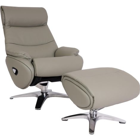 [NEUWERTIG] Relaxsessel mit Hocker HHG-334, Fernsehsessel Sessel, Liegefunktion drehbar, Metall Echtleder/Kunstleder grau