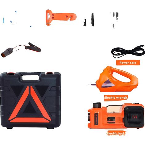 Gato eléctrico, capacidad de 5 toneladas, compresor de neumáticos integrado y luz LED, color naranja. (1/2)