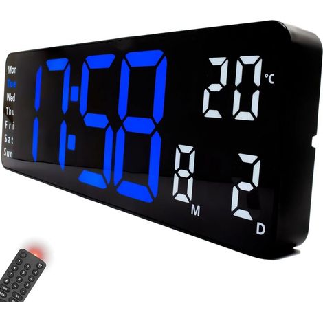 Horloge Digitale Murale Opis Clock 1 XL - L' Horloge Numérique Murale LED Géante avec Température et Affichage Lumineux en Bleu-Blanc (1/5)