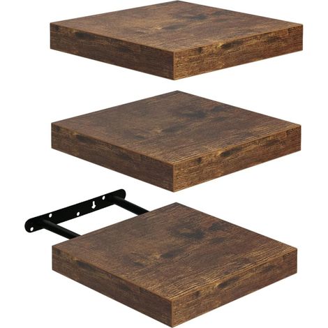 Étagère Murale 20x20cm Salle de Bain Lot de 3 Solution Rangement Compacte Espace Réduit Cuisine, Marron Vintage (1/5)