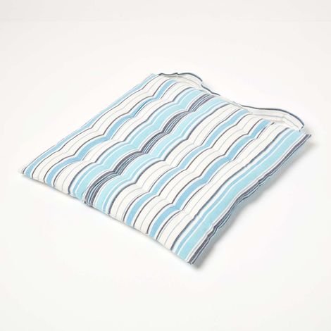 HOMESCAPES New England Stripe Seat Pad with Button Straps 100% Cotton 40 x 40 cm