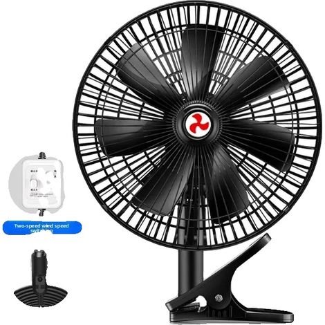 Ventilador con clip, diseño compacto, velocidad ajustable, 12 V, 11 pulgadas, 7 aspas. (1/2)