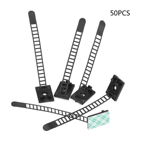 Paquete de 50 clips autoadhesivos ajustables para asegurar cables de coche, color negro. (1/5)
