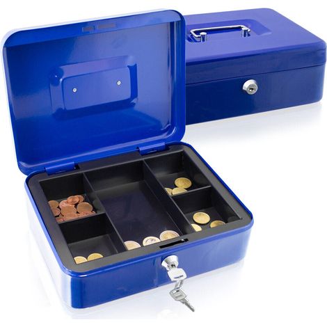Geldkassette 25 cm groß abschließbar Münz Geld Zählbrett Kasse Safe blau 250mm (mit Münzeinlage)