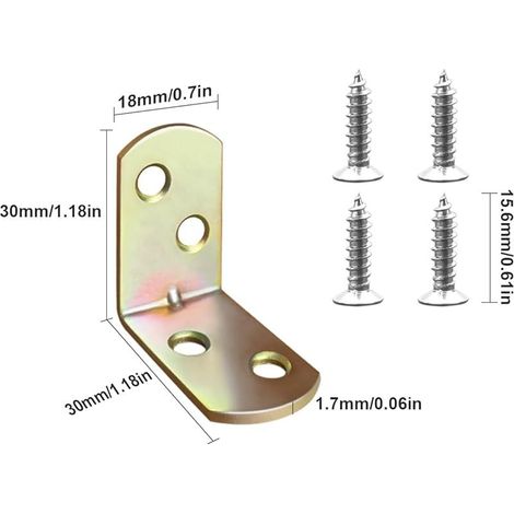 30 Pièces Equerres Metal 30x30x18mm, Équerre de Fixation Renforcée 90 Degrés avec Vis, Equerre Charpente pour Bois, Étagère, Table, Armoire (1/5)