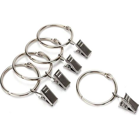 10 Anneaux pour Rideaux avec Pince  ø intérieur 32 mm Coloris - Nickel satine