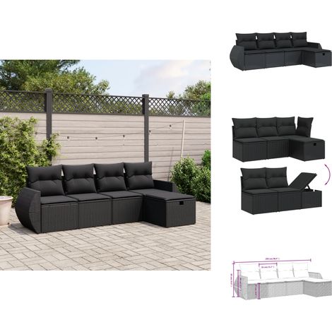 Salon de jardin 5 pcs avec coussins noir résine tressée - Ensemble Salon De Jardin - Mobilier Extérieur - Canapé Jardin - Chaise Lounge - Set Salon (1/4)