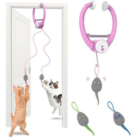 Interaktives Katzenspielzeug für Wohnungskatzen, intelligentes, per USB aufladbares Türhänger-Spielzeug mit automatischem Einzug, elektronisches Selbstspiel-Feder-Katzenspielzeug mit Schnur.
