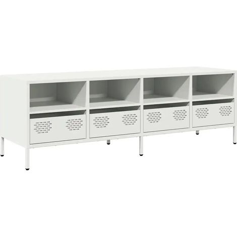 Meuble TV industriel blanc 135 x 39 x 43 cm rangement fonctionnel décoration salon en acier laminé à froid blanc (1/5)