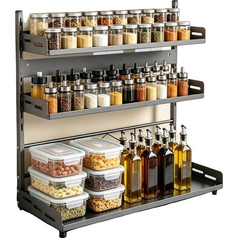 Gewürzregal-Organizer, 3-stufiges Design, vielseitige Verwendung, schwarz (1/2)